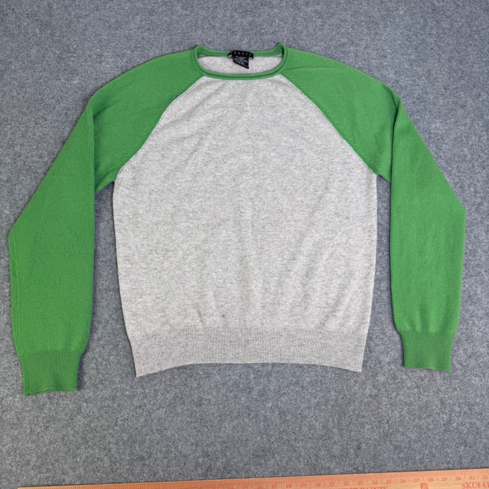 Theory Cashmere Raglan Sweater Womens XL Gray Green Excellent Long Sleeve
